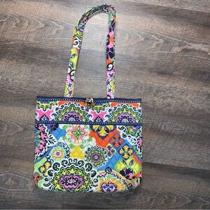 Vera Bradley "Rio" Quilted Retired Design Pink/Blue/Yellow/ Green Tote Bag